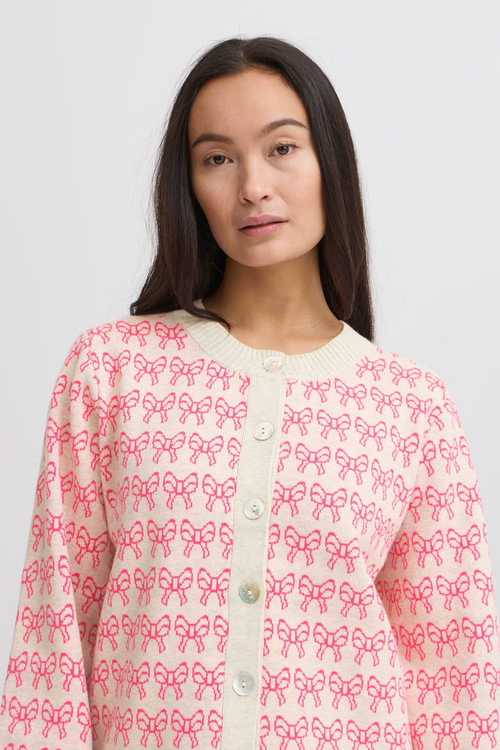Ichi - Ihbrielle Ca3 - 204825 Oatmeal W. Pink Yarrow Cardigans 