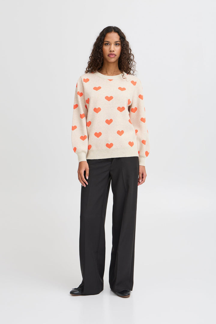 Ichi - Ihbrielle Ls2 - 203204 Oatmeal W. Hot Coral Strikbluser 