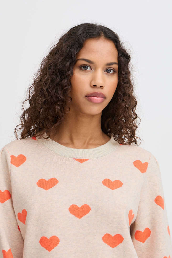 Ichi - Ihbrielle Ls2 - 203204 Oatmeal W. Hot Coral Strikbluser 