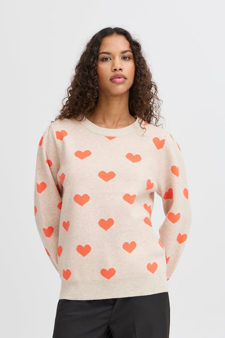 Ichi - Ihbrielle Ls2 - 203204 Oatmeal W. Hot Coral Strikbluser 