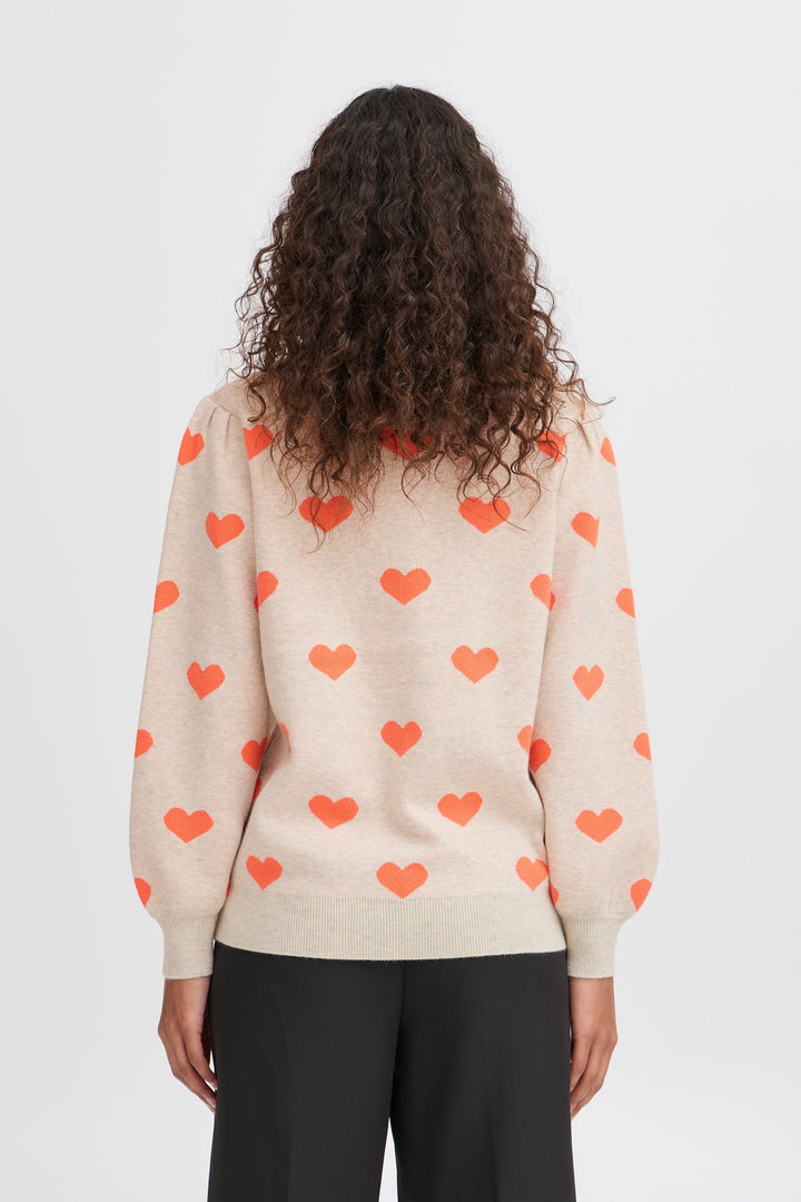 Ichi - Ihbrielle Ls2 - 203204 Oatmeal W. Hot Coral Strikbluser 
