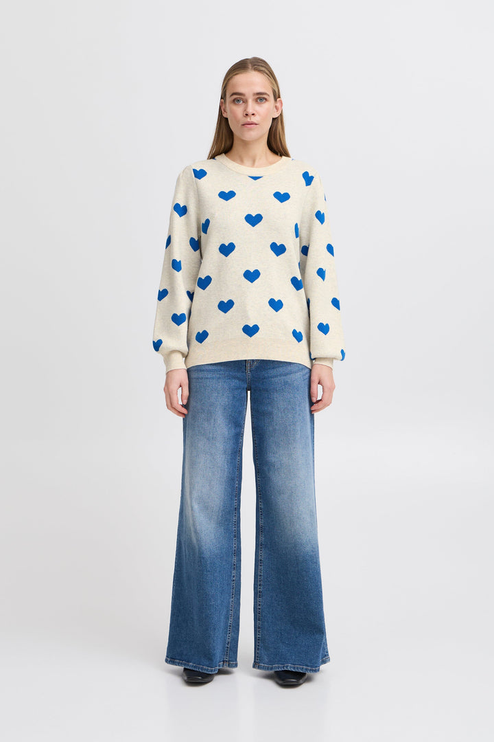 Ichi - Ihbrielle Ls2 - 204263 Oatmeal W. Turkish Sea Sweatshirts 