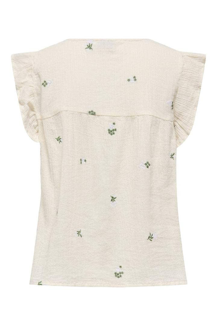 JDY - Jdyalba S/L Frill Shirt - 4941525 Cloud Dancer Embroidery