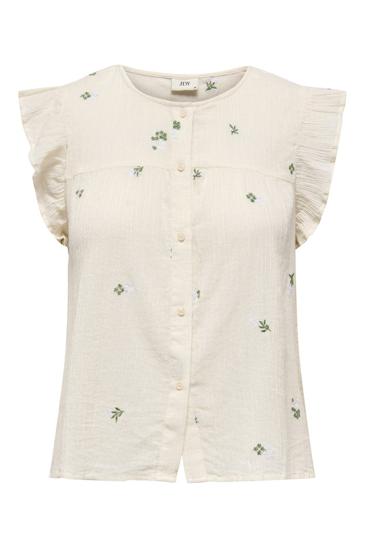 JDY - Jdyalba S/L Frill Shirt - 4941525 Cloud Dancer Embroidery