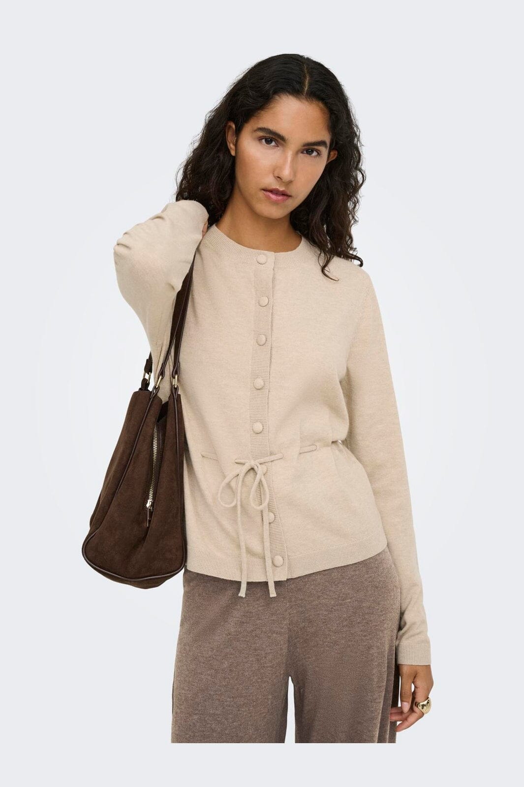 JDY - Jdyamore L/S Tie Cardigan Knt - 5140036 Cement