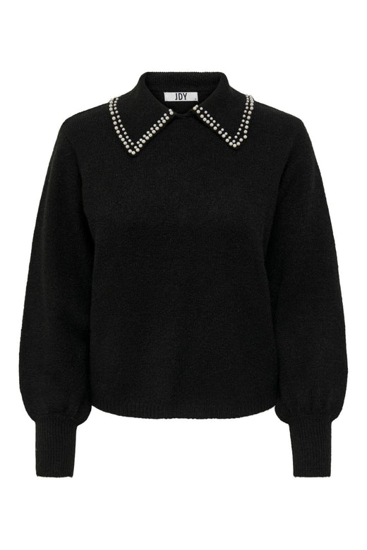 Jdy - Jdyaubray Life L/S Pearl Pullover Knt - 3818554 Black W White Pearl Collar