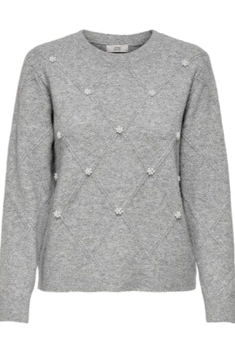 JDY - Jdybella Life L/S Struct Pearl Pul Knt - 4901031 Light Grey Melange W. White Pearls Strikbluser 