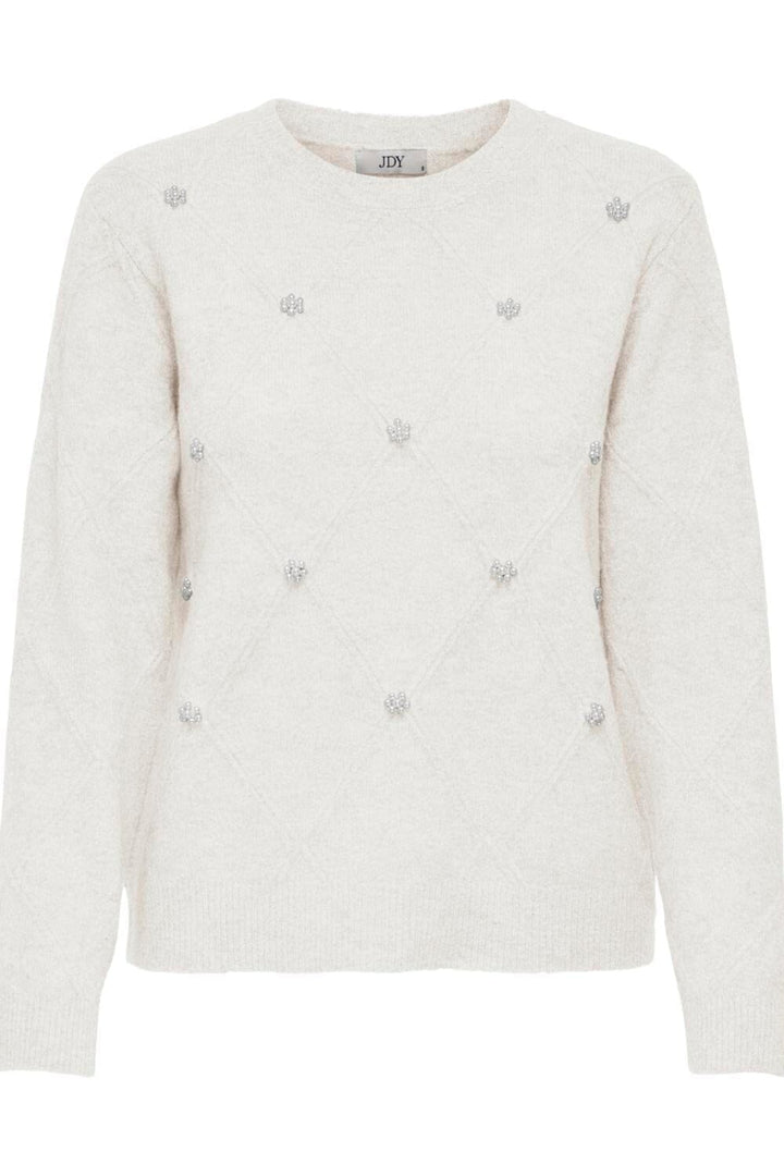 JDY - Jdybella Life L/S Struct Pearl Pul Knt - 4932000 Cloud Dancer W. White Pearls Strikbluser 