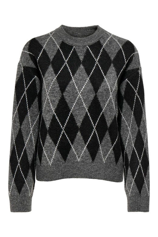 JDY - Jdybianka L/S Argyle Pullover Knt - 5093933 Dark Grey Melange Argyle