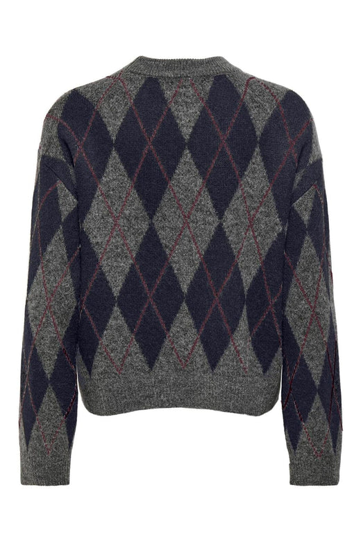 JDY - Jdybianka L/S Argyle Pullover Knt - 5147301 Medium Grey Melange Argyle Night Sky/ Winetasting