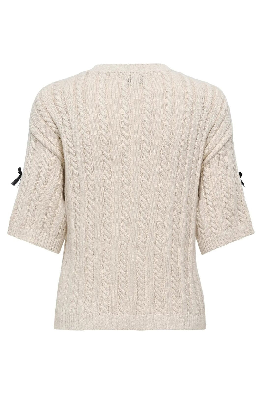 JDY - Jdybow S/S Cable Pullover Knt - 4884647 Birch With Black Bows