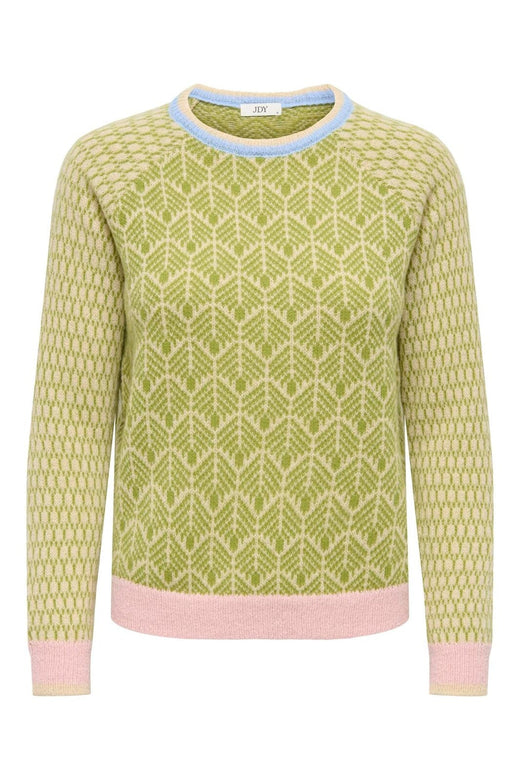JDY - Jdybryn Life L/S Oneck Jacq Pullover Knt - 5049952 Crème Brûlée W. Woodbine/ Peachskin/ Open Air Jacq.