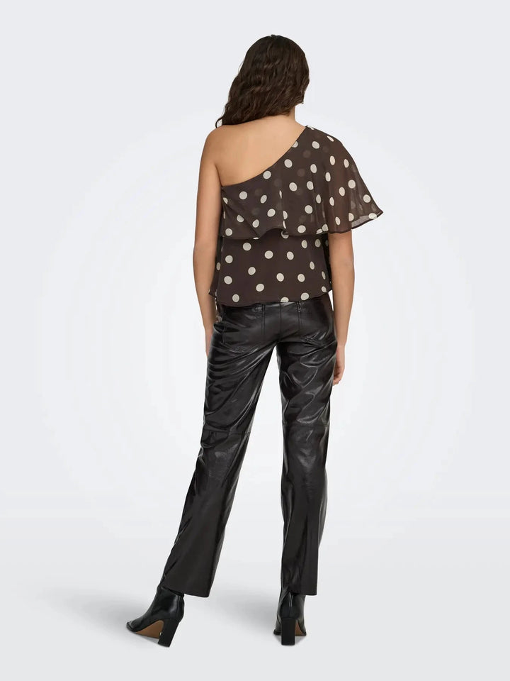 JDY - Jdyfay Life One-Shoulder Top - 5049498 Chocolate Torte Pristine Dot Toppe 