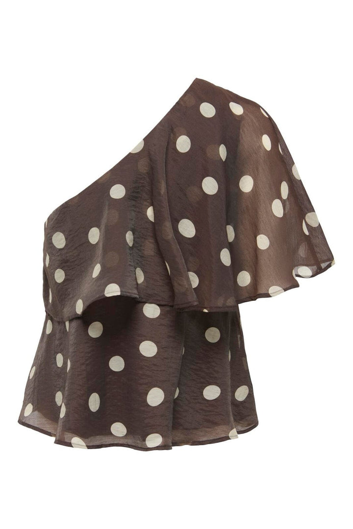 JDY - Jdyfay Life One-Shoulder Top - 5083204 Chocolate Torte Pristine Dot