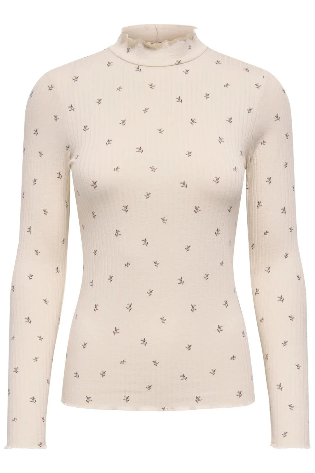 JDY - Jdyfransiska Life L/S Hi-Nck Top - 5067469 Whitecap Gray Pink Lady Flower T-shirts 