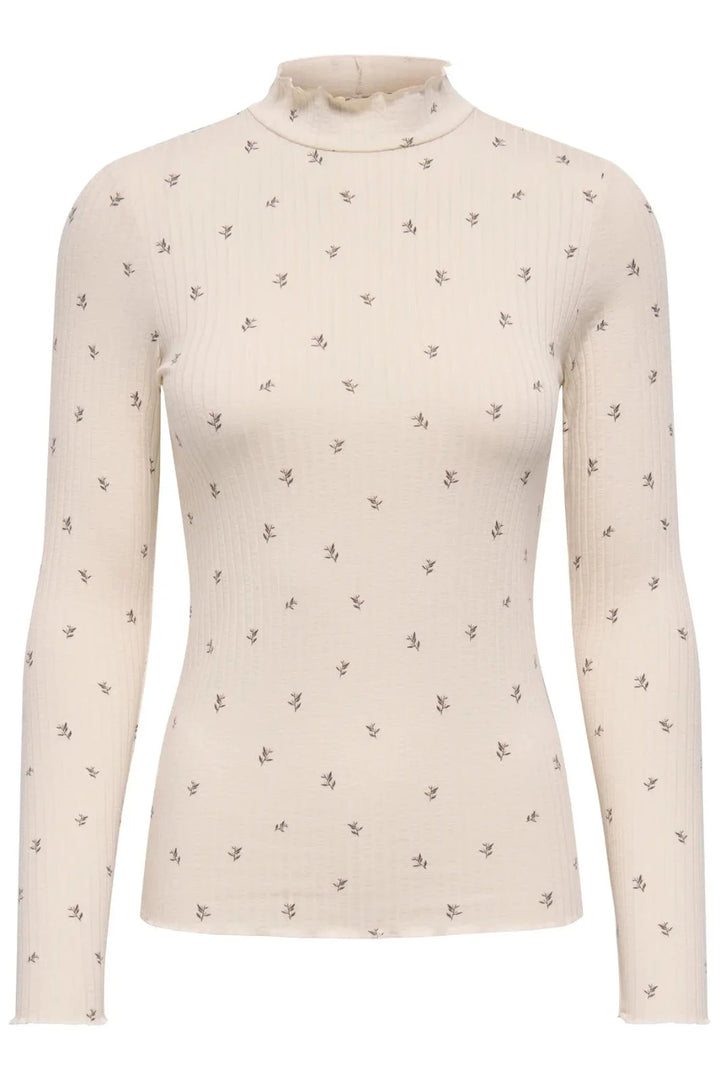 JDY - Jdyfransiska Life L/S Hi-Nck Top - 5067469 Whitecap Gray Pink Lady Flower T-shirts 