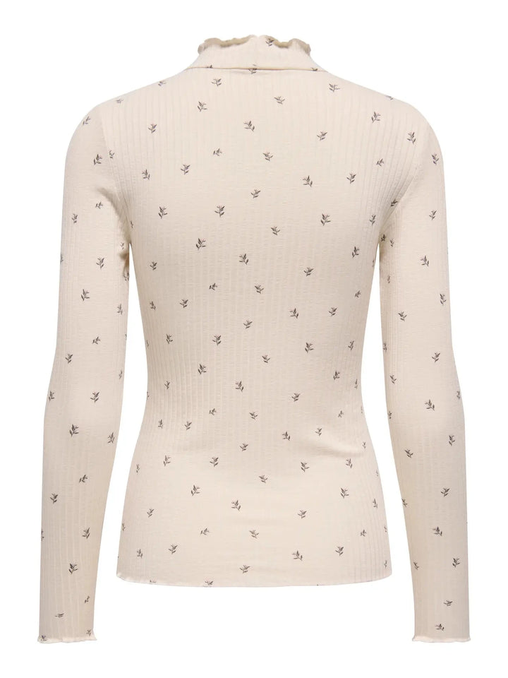 JDY - Jdyfransiska Life L/S Hi-Nck Top - 5067469 Whitecap Gray Pink Lady Flower T-shirts 