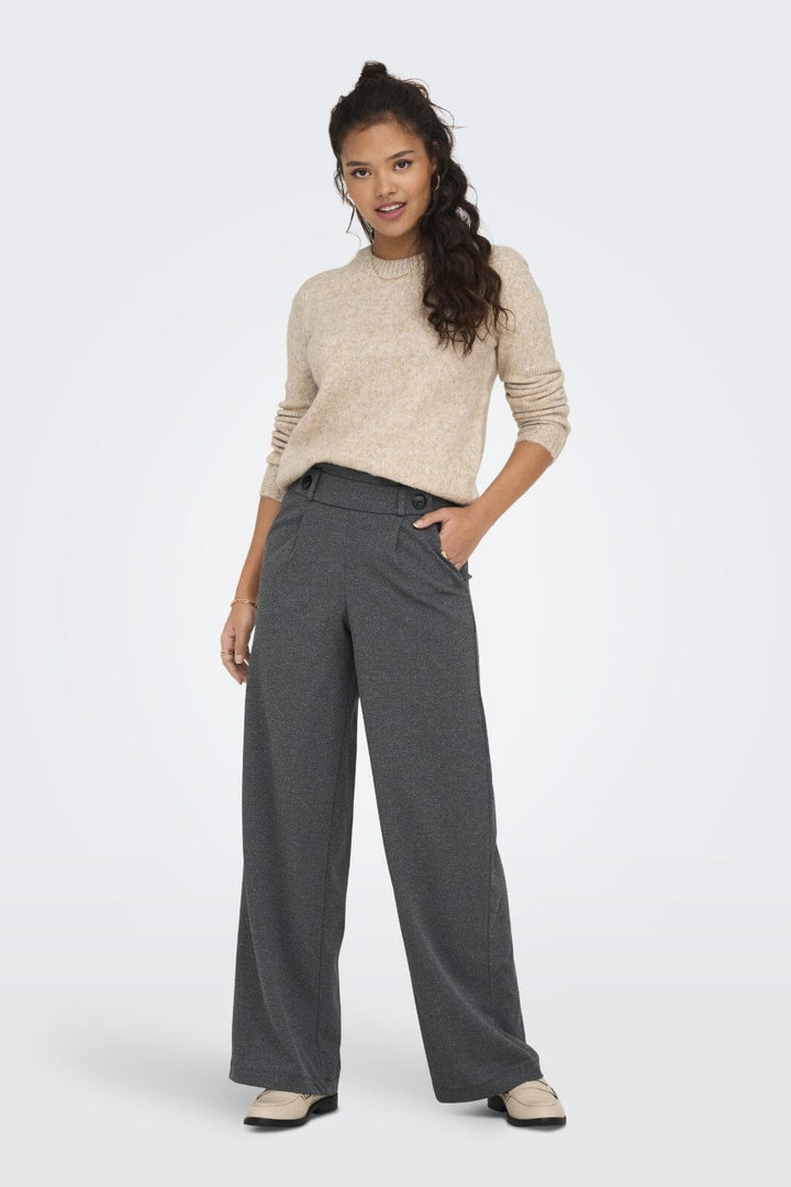 JDY - Jdygeggo New Long Pant - 4462244 Medium Grey Melange Black Buttons
