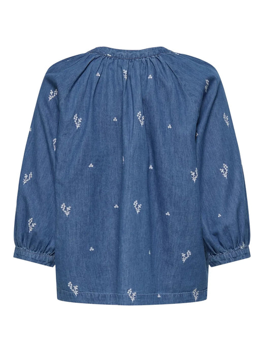 JDY - Jdykai 3/4 Shirt Dia - 5049505 Light Blue Denim Cloud Dancer Emb Skjorter 
