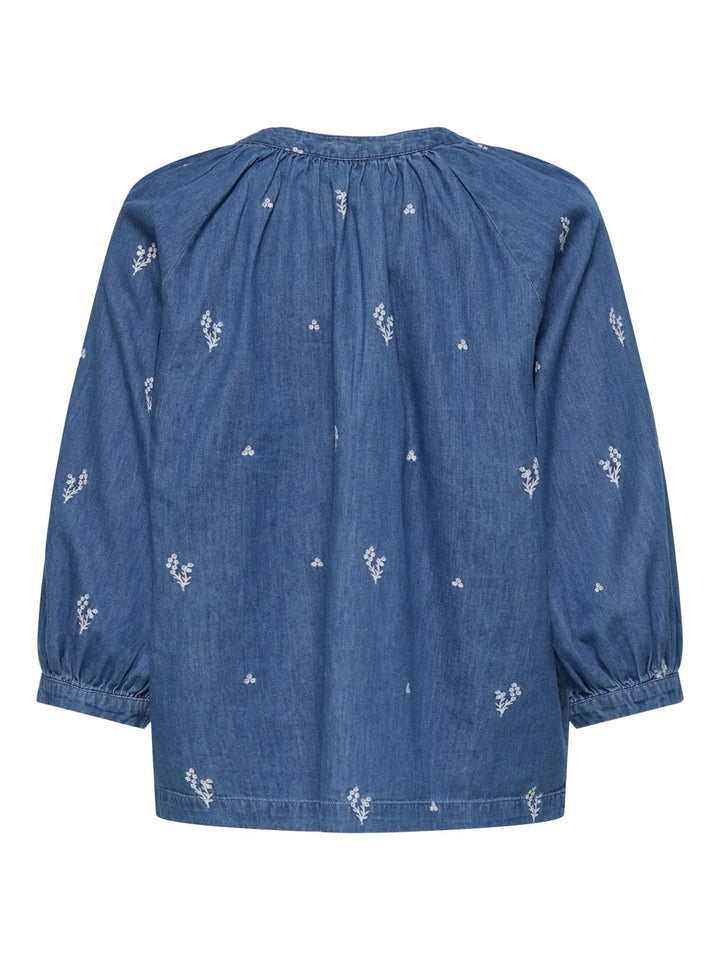 JDY - Jdykai 3/4 Shirt Dia - 5049505 Light Blue Denim Cloud Dancer Emb Skjorter 