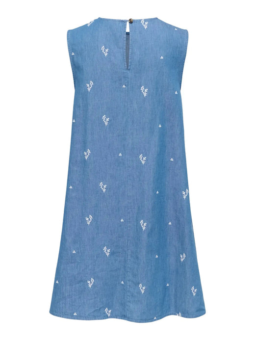 JDY - Jdykai S/L Dress Dia - 5049517 Light Blue Denim Cloud Dancer Emb Kjoler 