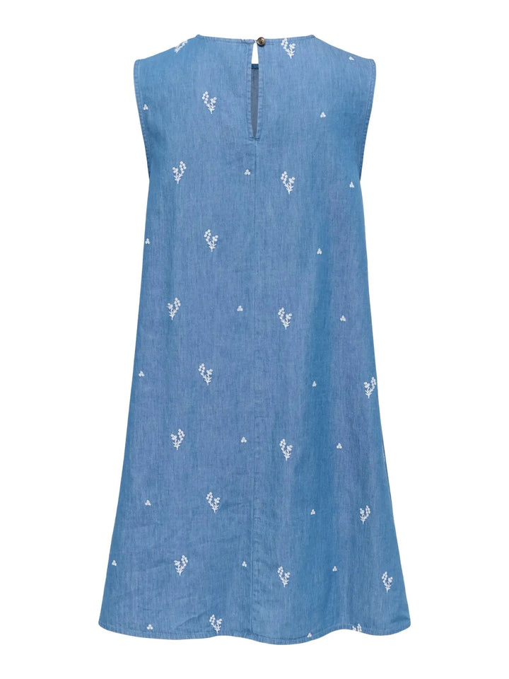 JDY - Jdykai S/L Dress Dia - 5049517 Light Blue Denim Cloud Dancer Emb Kjoler 
