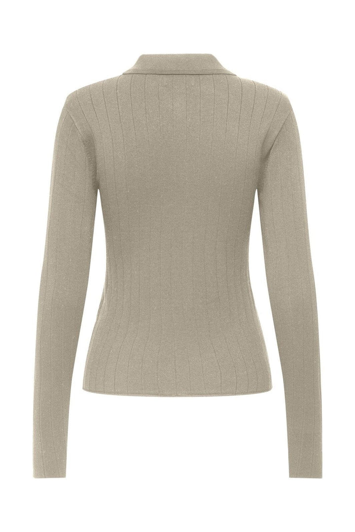 JDY - Jdykate L/S Polo Pullover Knt - 4907481 Sandshell