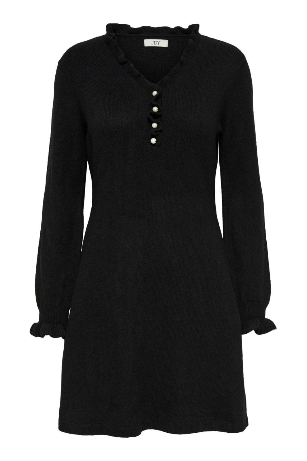 JDY - Jdyletty L/S V-Neck Frill Dress Knt - 4951329 Black Kjoler 