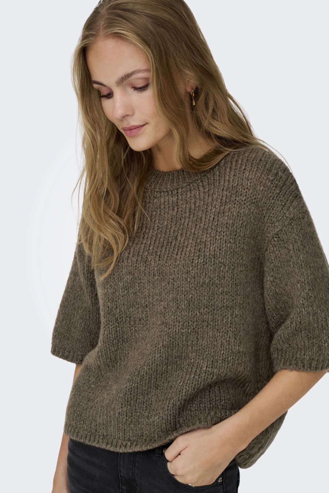 JDY - Jdylinea S/S Pullover O-Neck Knt - 4988041 Shitake Strikbluser 