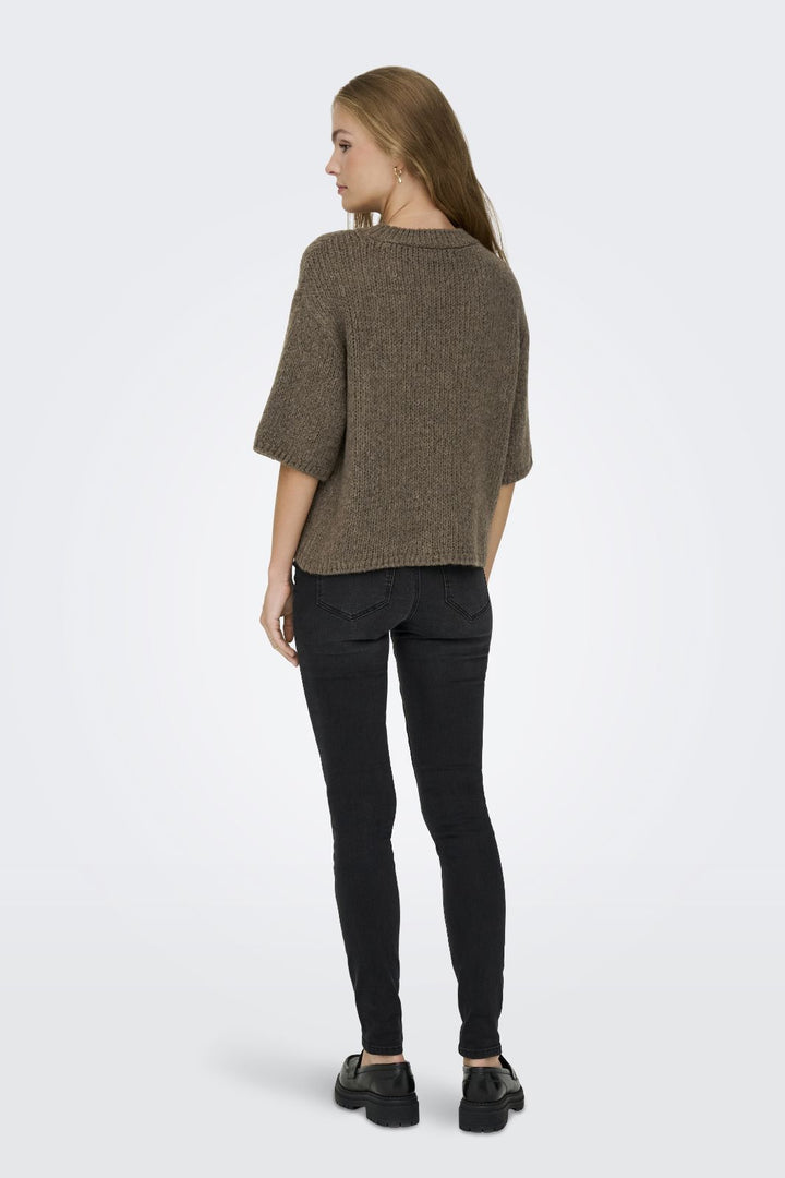 JDY - Jdylinea S/S Pullover O-Neck Knt - 4988041 Shitake Strikbluser 