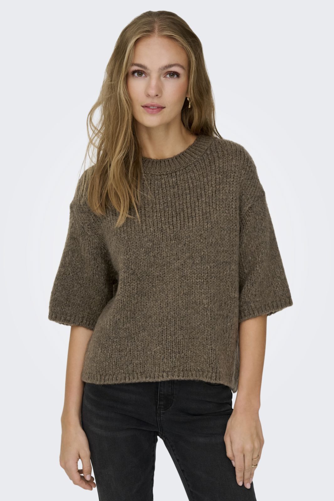 JDY - Jdylinea S/S Pullover O-Neck Knt - 4988041 Shitake Strikbluser 