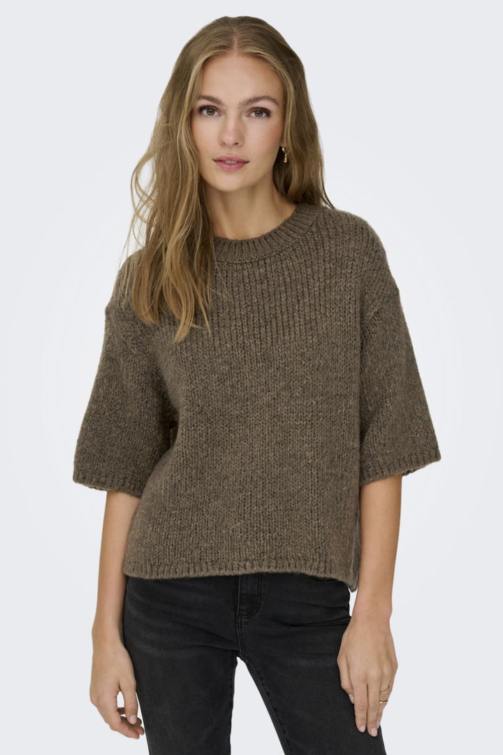 JDY - Jdylinea S/S Pullover O-Neck Knt - 4988041 Shitake Strikbluser 