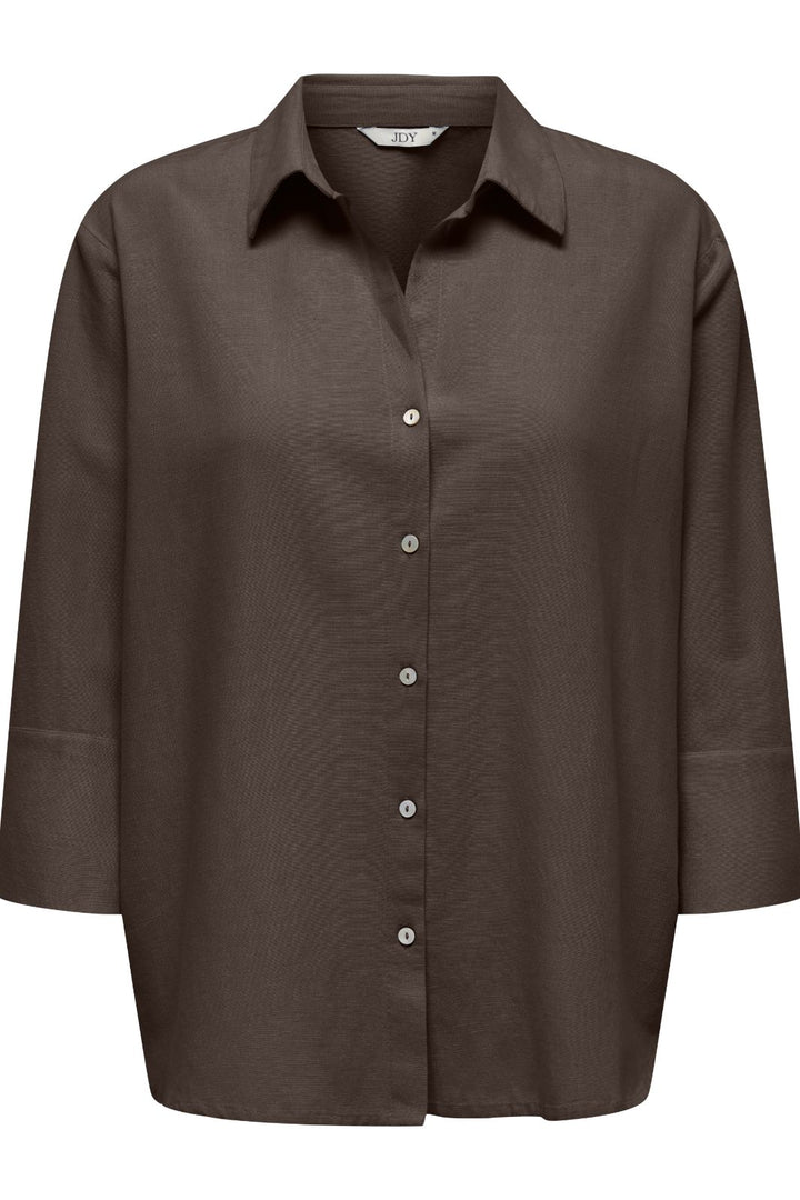 JDY - Jdylucia 3/4 Linen Shirt - 4941427 Chocolate Brown Skjorter 