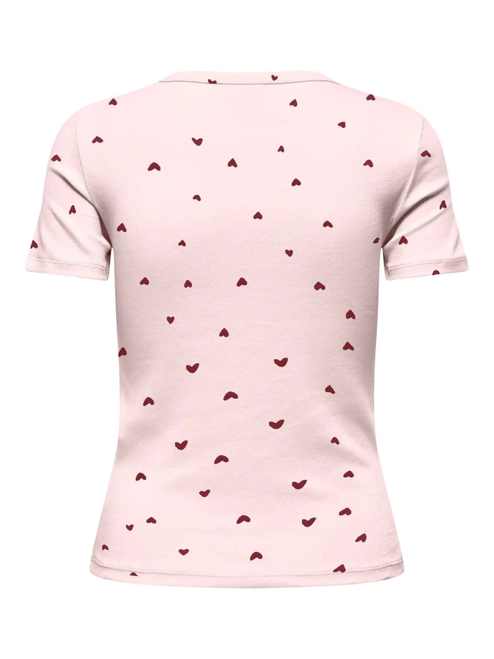 JDY - Jdylucky S/S O Neck Top - 5048812 Pink Dogwood Rhubarb Hearts T-shirts 