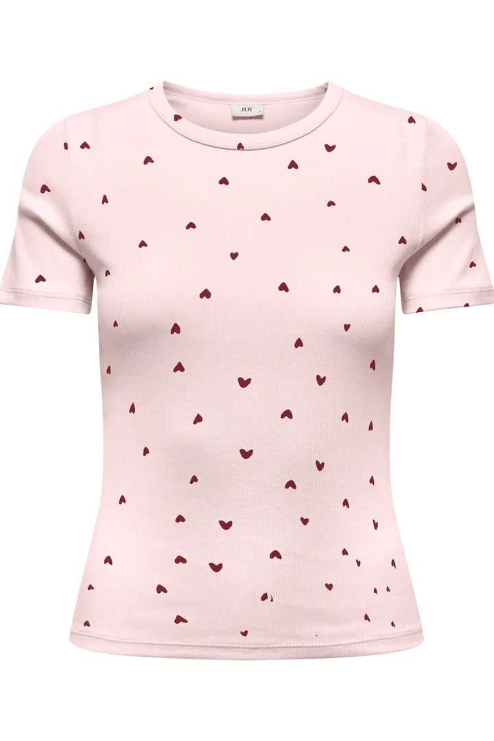 JDY - Jdylucky S/S O Neck Top - 5048812 Pink Dogwood Rhubarb Hearts T-shirts 