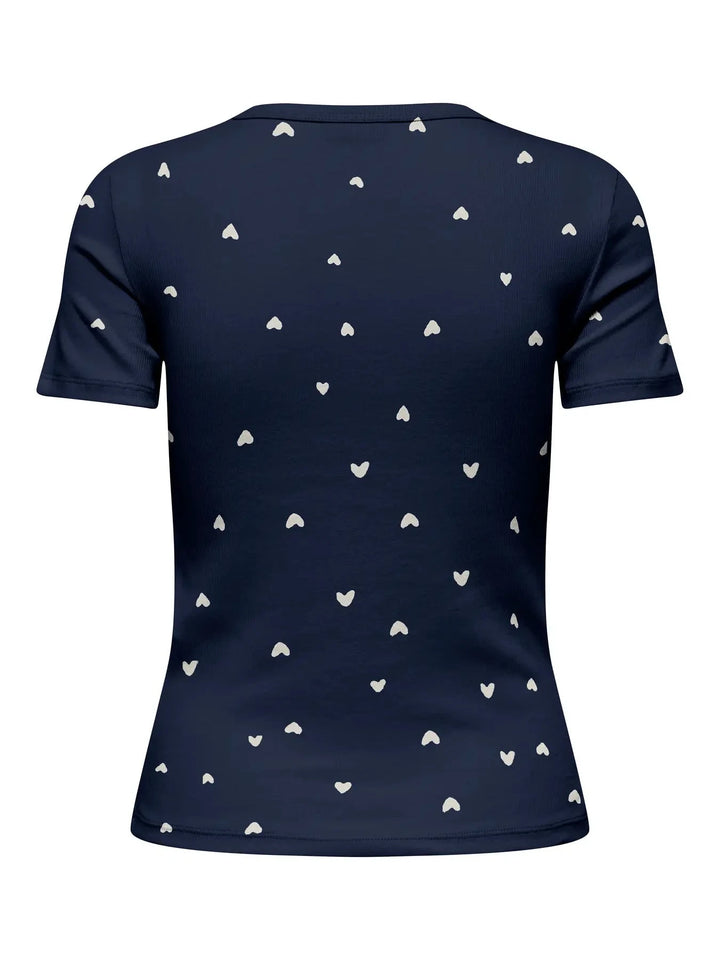 JDY - Jdylucky S/S O Neck Top - 5048813 Black Iris Cd Hearts T-shirts 