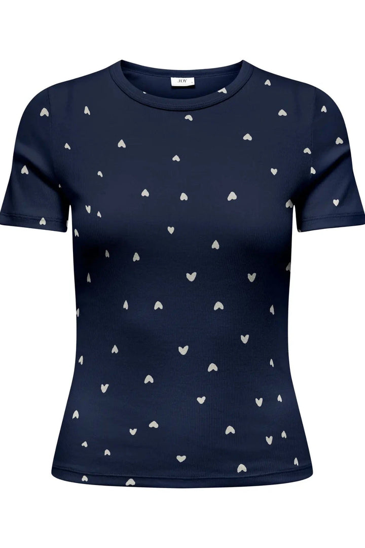 JDY - Jdylucky S/S O Neck Top - 5048813 Black Iris Cd Hearts T-shirts 