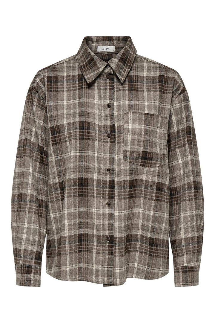 JDY - Jdymaddie L/S Loose Check Shirt - 4887555 Sandshell Grey & Brown