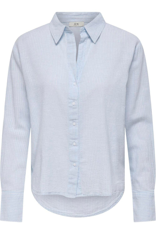 JDY - Jdymila L/S Loose Linen Shirt Dia - 4968401 Kentucky Blue Cloud Dancer Skjorter 