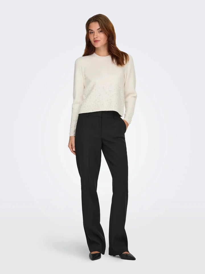 JDY - Jdypearl L/S O-Neck Pearl Pullover Knt - 4867973 White Melange W. White Pearls Strikbluser 