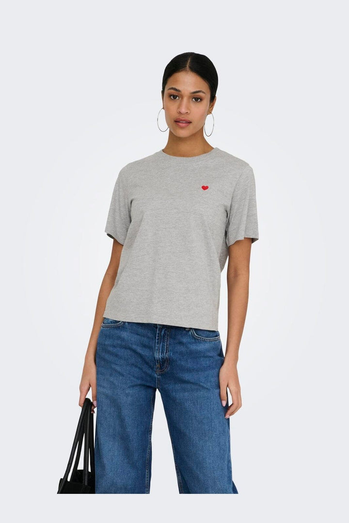 JDY - Jdypisa S/S Print Top - 4598825 Light Grey Melange Bittersweet Heart