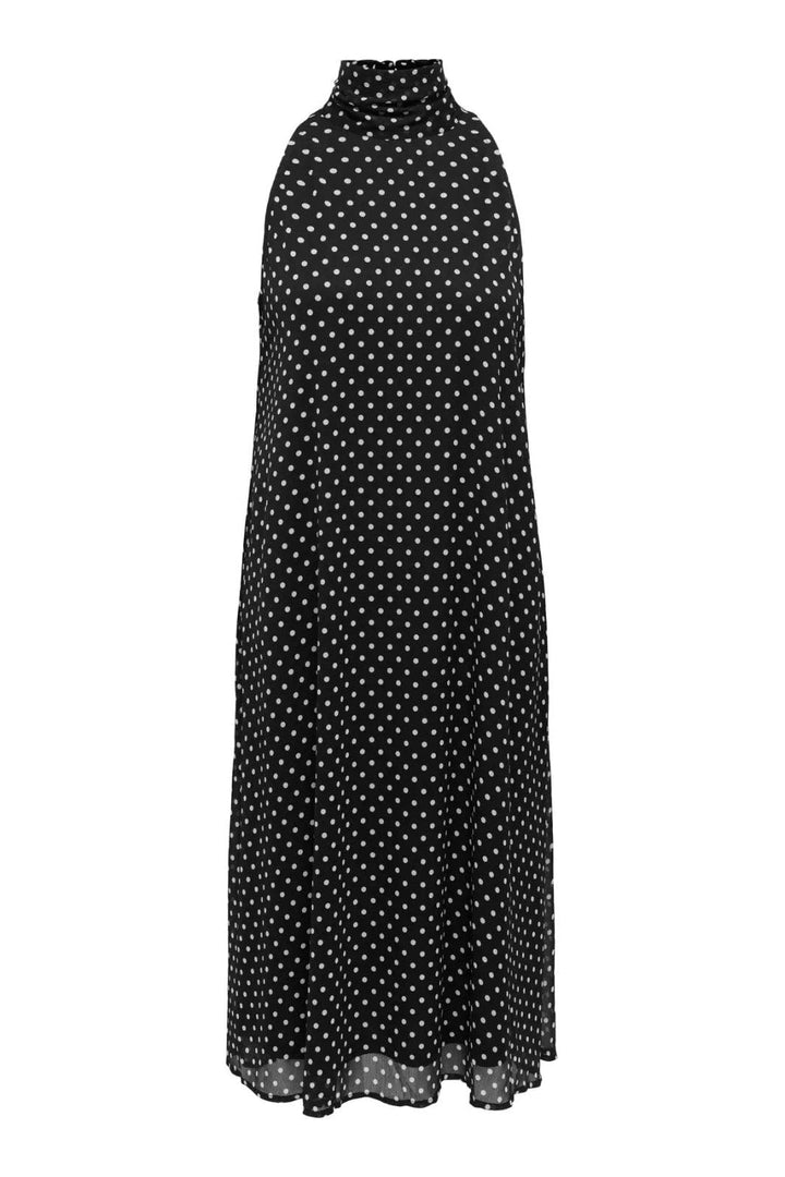 JDY - Jdypolka S/L Halterneck Midi Dress - 5018897 Black White Polka Dot Kjoler 