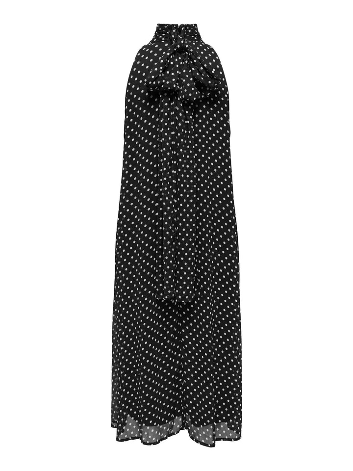 JDY - Jdypolka S/L Halterneck Midi Dress - 5018897 Black White Polka Dot Kjoler 