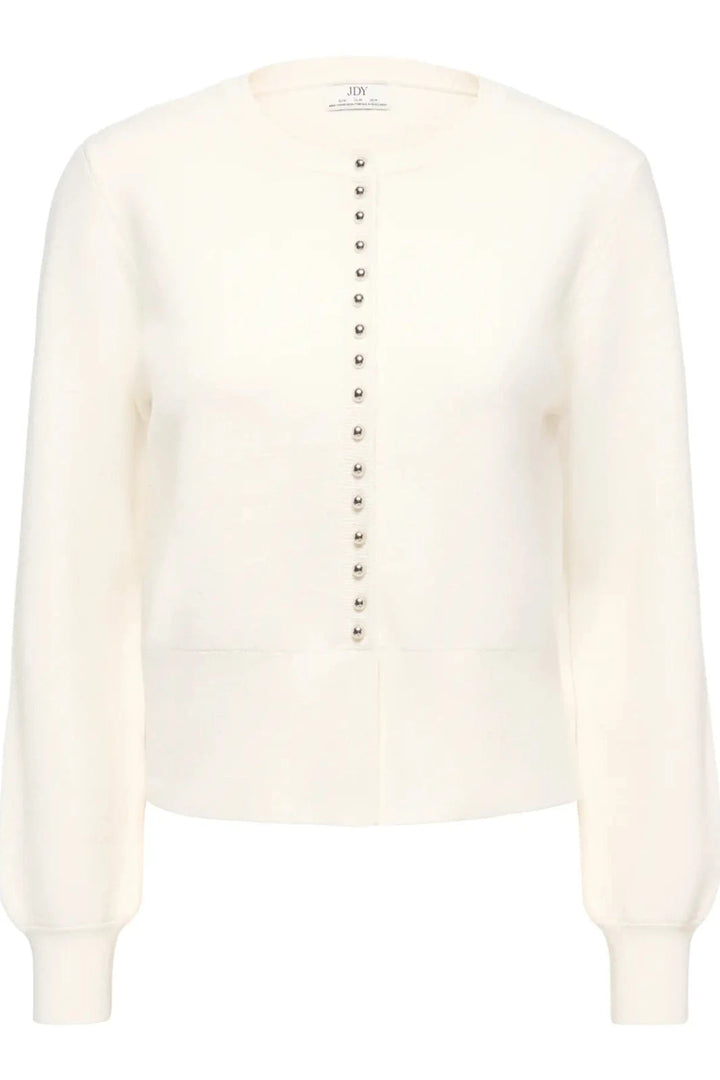 JDY - Jdyprime Life L/S O-Neck Button Card Knt - 5020623 Cloud Dancer Strikbluser 