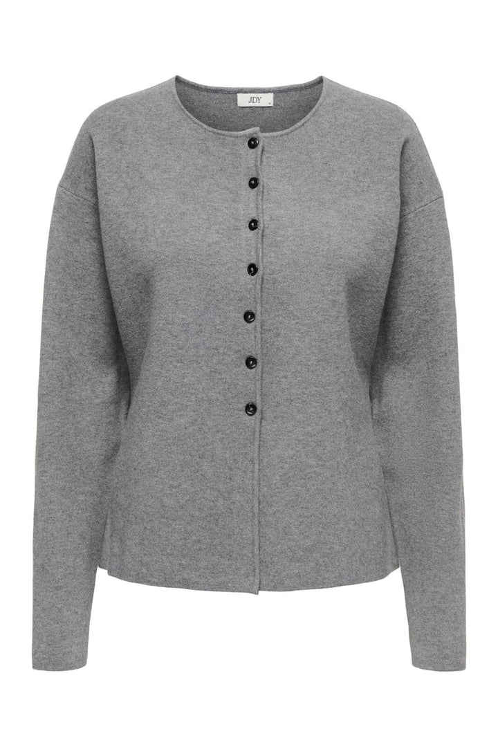 JDY - Jdyprime Life L/S Waist Button Cardi Knt - 4945774 Medium Grey Melange W Black Buttons