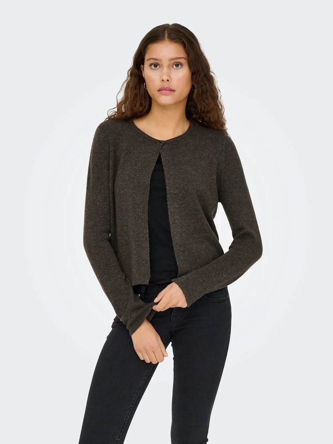 JDY - Jdyrue Life L/S One Button Cardigan Knt - 4907611 Bracken Melange Cardigans 