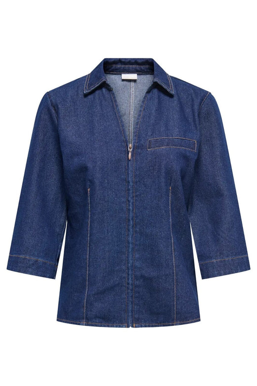 JDY - Jdysally Zip Stitch 3/4 Shirt - 4872852 Dark Blue Denim