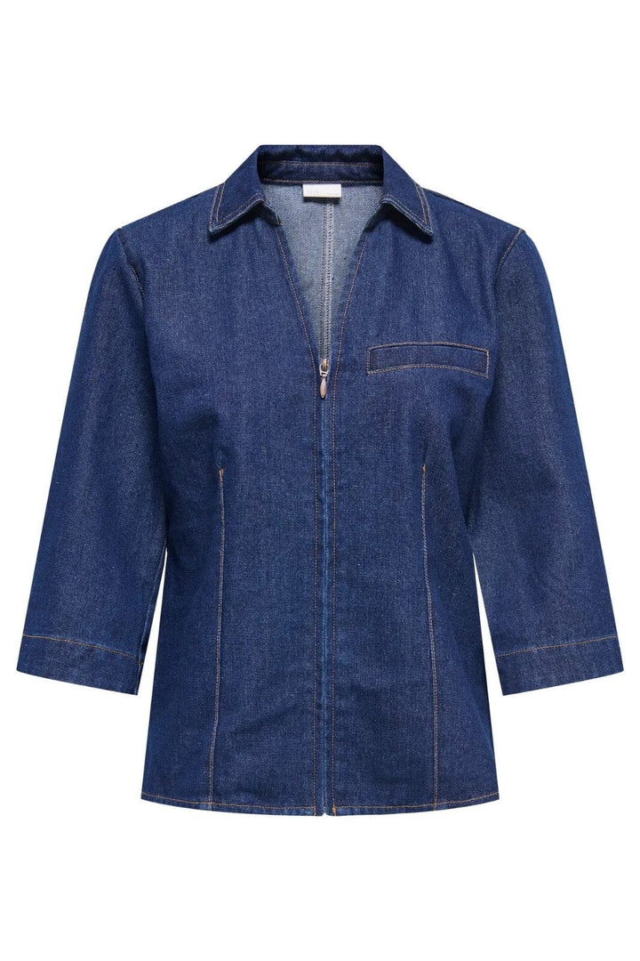 JDY - Jdysally Zip Stitch 3/4 Shirt - 4872852 Dark Blue Denim