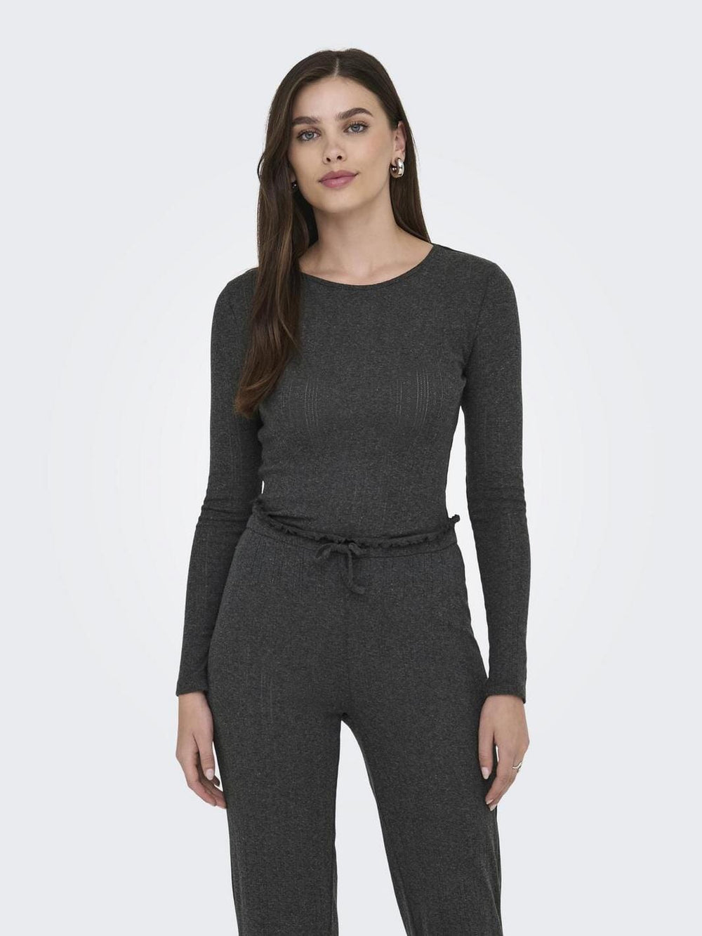 JDY - Jdysalsa Mia Life L/S O Neck Top Dia - 4845547 Dark Grey Melange