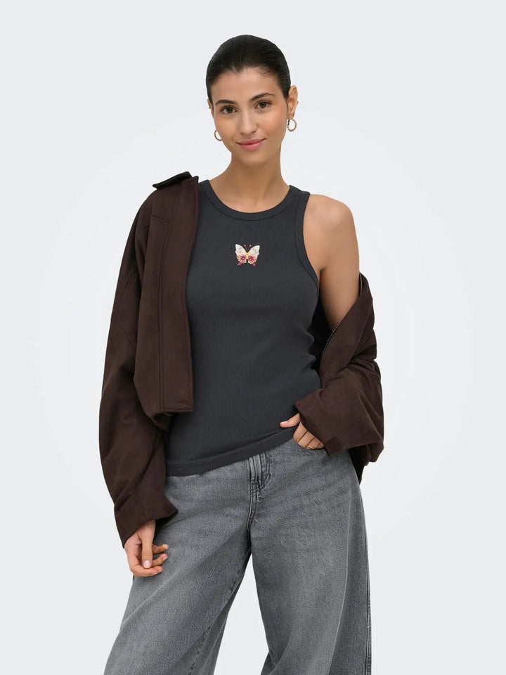 JDY - Jdytulle Life Emb Tank Top - 5047563 Phantom Emb Butterfly Tank Top 